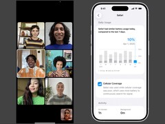 Stock image of a FaceTime call (left) and iOS battery health settings (right).