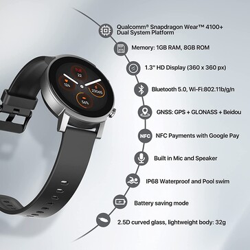 The TicWatch E3 has the Snapdragon Wear 4100+ Dual System Platform today. (Image source: Mobvoi)