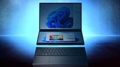 When brightened up, the dual-display laptop teased by Asus looks like an alternative to the Lenovo Yoga Book 9i. (Image: Asus, edited)