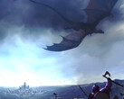 Fantasy General II game menu screenshot showing a dragon and an army with a city in the background