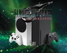 Final Fantasy 7 Rebirth logo above Xbox consoles and storage