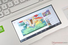 The bottom menu icons mimic Android. Tapping the bottom left icon enabled traditional clickpad mode while the 