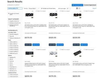 Micro Center RTX 5070 Ti prices are shown (Image source: Screenshot, Micro Center)
