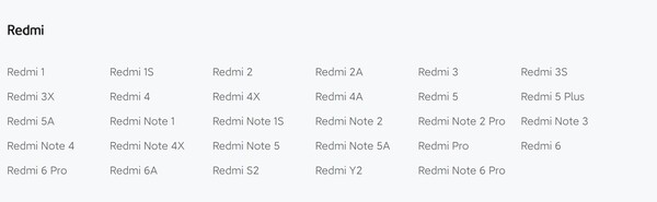 Redmi phones with EOS status. (Image source: Xiaomi)