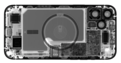 An x-ray of an iPhone 12 showing internal packaging including the battery. (Image: Creative Electron)