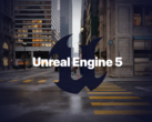 The Unreal Engine 5 logo with a rendered environment in the background (image source: Epic)