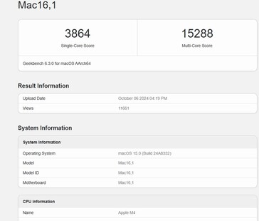 Apple M4. (Image source: @SaintJohnD on X)