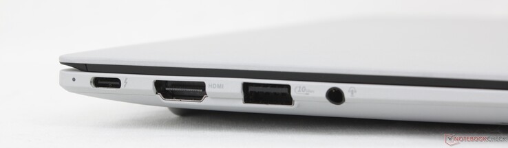 Left: USB-C 4.0 Thunderbolt 4 w/ DisplayPort + Power Delivery, HDMI 2.1 TMDS, USB-A 3.2 Gen. 2, 3.5 mm headset