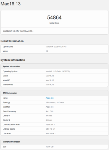M4 MacBook Air Geekbench GPU score (image source: Geekbench)