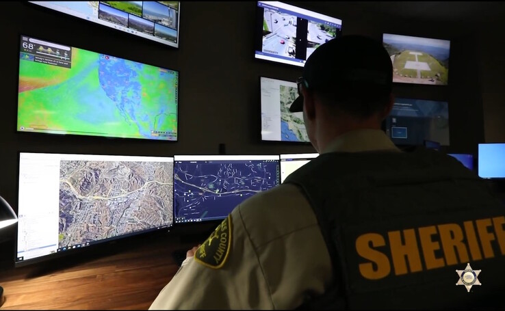 The LASD Watch Center allows deputies to conduct patrols by looking at live camera feeds, identify criminals and criminal activities, and send out patrol cars. (Image source: LASD on Facebook)