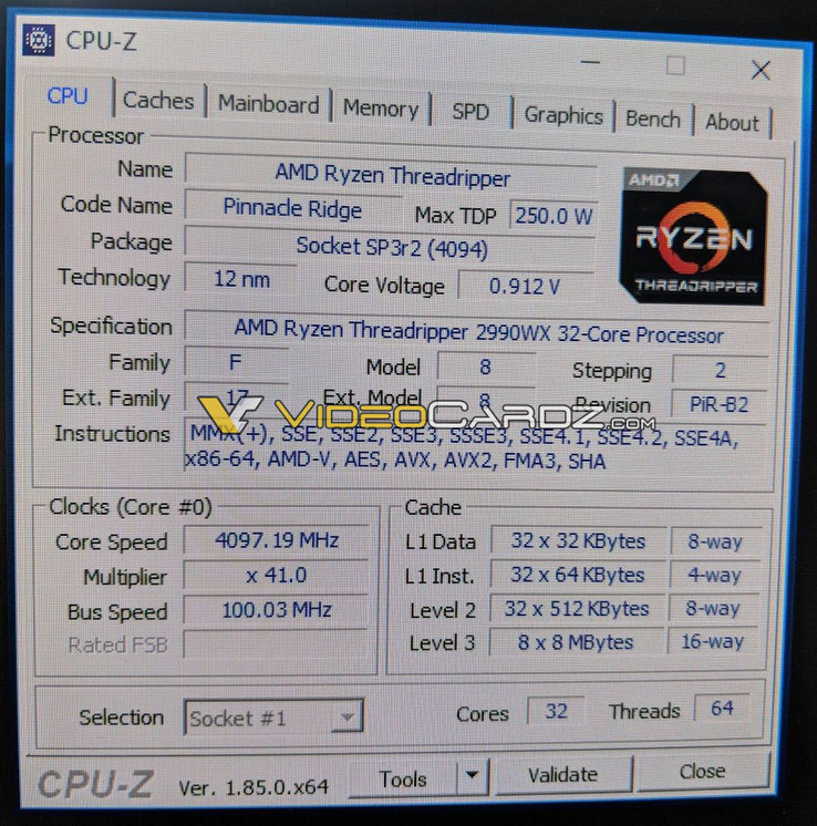 Leaked specs for the Threadripper 2990WX CPU (Source: Videocardz)