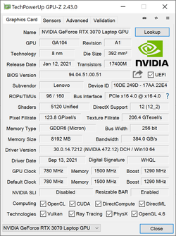 GPU-Z Nvidia GeForce RTX 3070