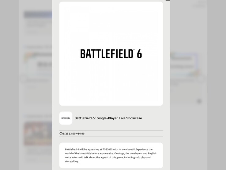 Machine translated screenshot of the official Battlefield 6 showcase at Tokyo Game Show. (Image source: TGS programs)