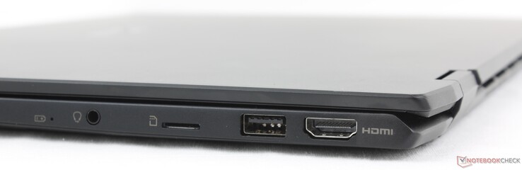 Right: 3.5 mm headset, MicroSD reader, USB-A 3.2 Gen. 2, HDMI 2.1