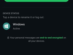 WhatsApp settings showing the list of linked devices and the note about end-to-end encryption