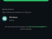 WhatsApp settings showing the list of linked devices and the note about end-to-end encryption