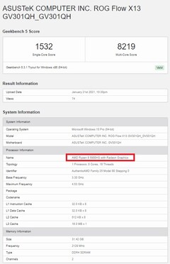 Ryzen 9 5980HS. (Image source: Geekbench)