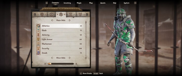 The user interface has received a visual overhaul. (Image source: The Elder Scrolls IV: Oblivion Remastered)