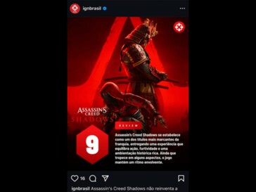 Assassin's Creed Shadows IGN Brasil review leak (Image source: screenshot, Assassin's Creed subreddit)