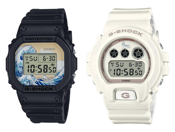 The older Casio G-Shock DW-5600KHK24-1 (left) and DW-6900SHB-7 (right) watches. (Image source: Casio, edited)