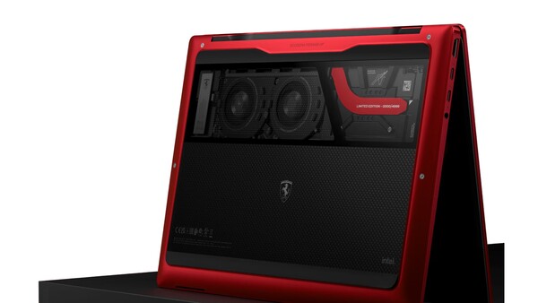 The HP Limited Edition Scuderia Ferrari Notebook has a glass window on the bottom.