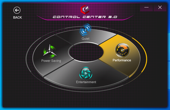 Four power profiles: Power Saving, Quiet, Entertainment, and Performance. The settings are rather confusing when compared to most other applications