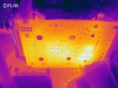 Heat map of the PNY GeForce GTX 1660 XLR8 Gaming OC during a stress test (PT 107%)