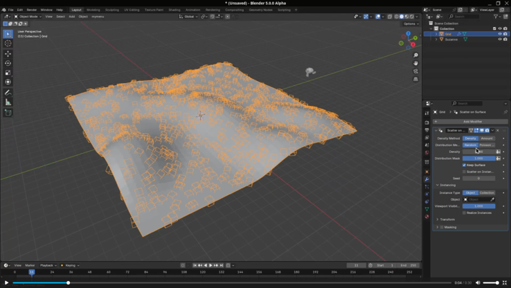 Blender 5.0 scatter on surface modifier. (Image source: Blender)