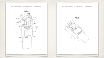 Patent figures detailing the 3-axis stabilization movement and the new protective auto-folding storage sequence.