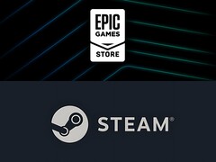 Epic Games Store logo set above Steam logo (Image source: Epic Games, Steam with edits)