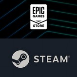 Epic Games Store logo set above Steam logo (Image source: Epic Games, Steam with edits)