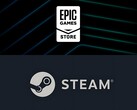Epic Games Store logo set above Steam logo (Image source: Epic Games, Steam with edits)