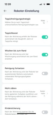 A variety of options can be set for the vacuum and mopping robot in the Xiaomi Home app. (Image source: Notebookcheck)