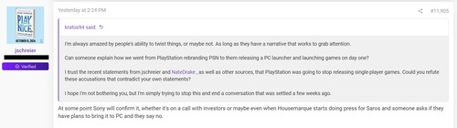 Jason Schreier forum post about PlayStation PC launcher