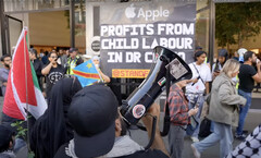 Apple iPhone 16: Protests took place around the world at the launch, with London highlighting human rights abuses in Congo and Gaza (Image source: Youtube / Oinat)