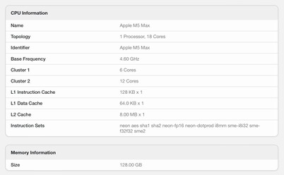 Geekbench listing details.