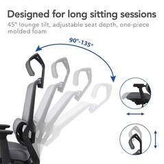 The backrest is set at 90 degrees but can lean back up to 135 degrees.