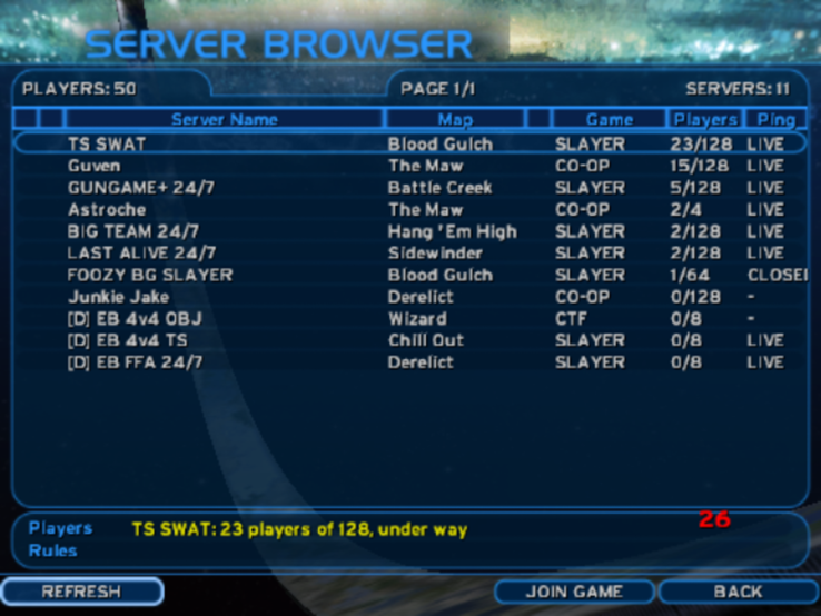 The native Halo CE port includes a public server browser for joining online multiplayer games.
