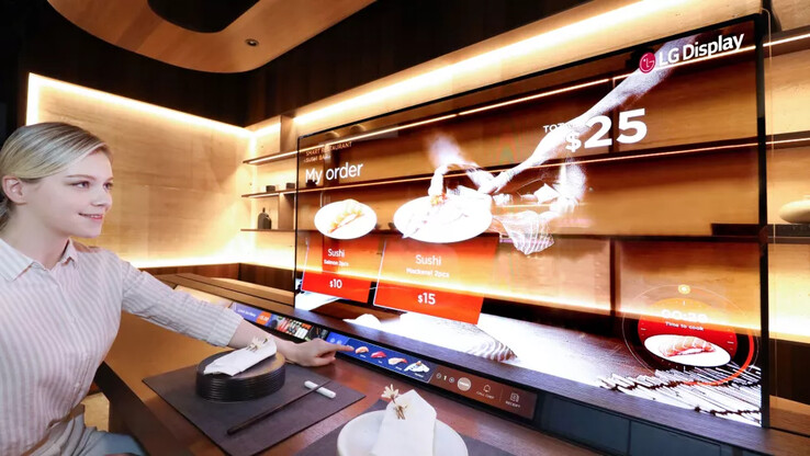 LG transparent OLEDs in restaurants can offer smart menu selection and see-through functionality at the same time. (Image Source: LG)