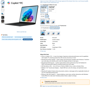 Microsof Surface Laptop 7 Amazon listing (image source: Amazon)