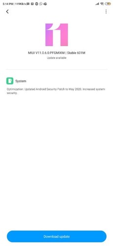 The V11.0.6.0PFGMIXM update for the Redmi Note 7. (Image source: Piunikaweb)