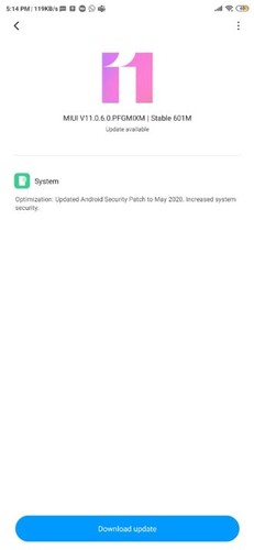 The V11.0.6.0PFGMIXM update for the Redmi Note 7. (Image source: Piunikaweb)