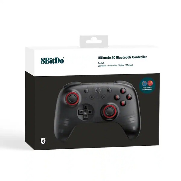 The Translucent Black 8bitDo Ultimate 2C Bluetooth comes with two joystick caps. (Image source: 8BitDo)