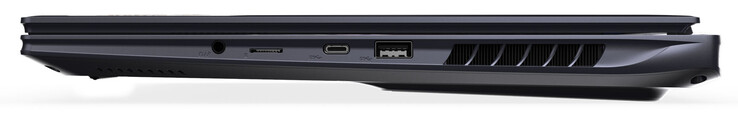 Right side: audio combo, memory card reader (MicroSD), USB 3.2 Gen 2 (USB-C; DisplayPort), USB 3.2 Gen 2 (USB-A)