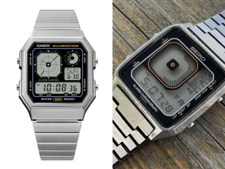 The new Casio A130WE-1AEF (left) and the Seiko G757 (right). (Image source: David et Philly and My Retro Watches)