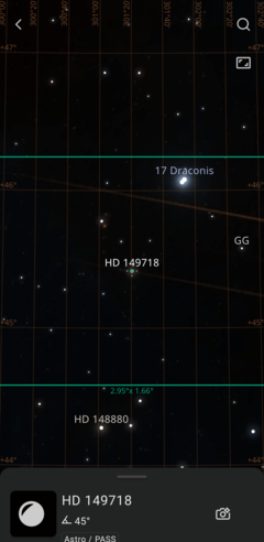 When you open the astro menu in the app, it reveals the night sky filled with celestial hotspots (Image source: Screenshot Marc Zander / Notebookcheck)