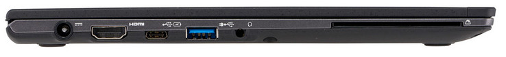 Left: power in, HDMI, 2x USB 3.1 Gen1 (1x USB Type-C, 1x USB Type-A), audio combo jack, smart card reader