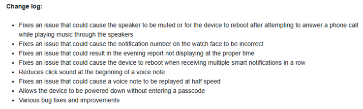 The change log for beta version 15.10 for the Garmin Venu 4 smartwatch. (Image source: Garmin)