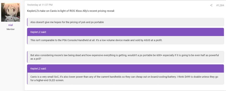 KeplerL2 prediction on PS6 handheld price (Image source: screenshot, nial@ResetEra forums)