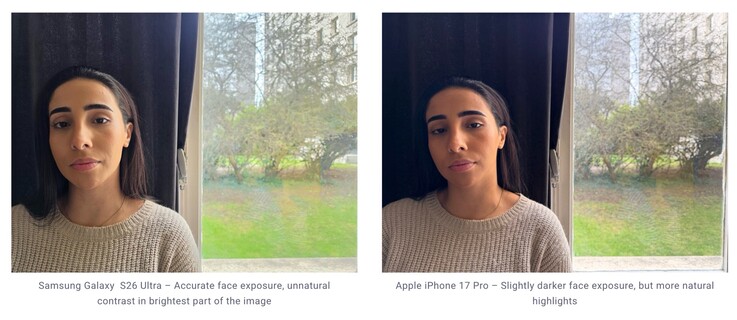 The HDR processing of the Galaxy S26 Ultra sometimes leads to unnatural contrast.